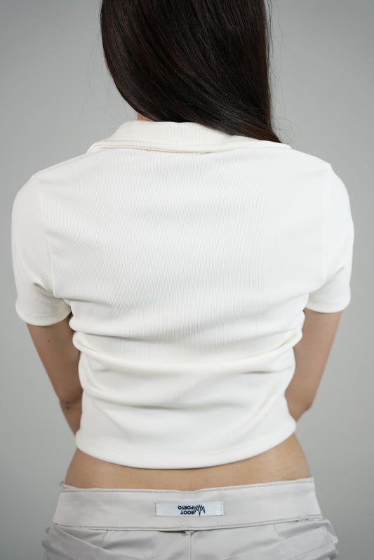 Blusa corta RIB GRUESO Elegance Sport Style cuello de polo