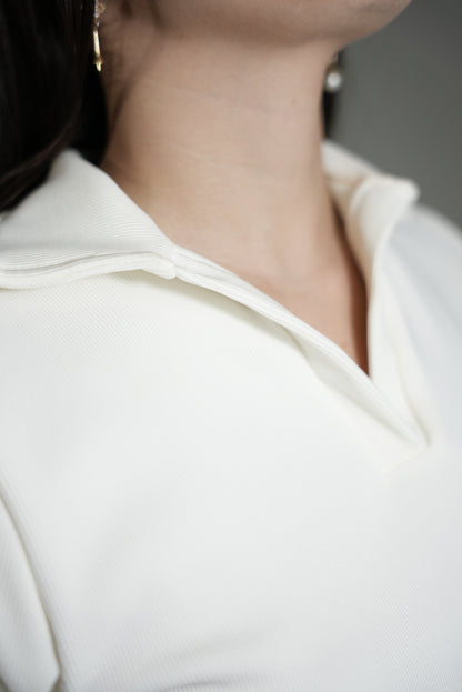 Blusa corta RIB GRUESO Elegance Sport Style cuello de polo