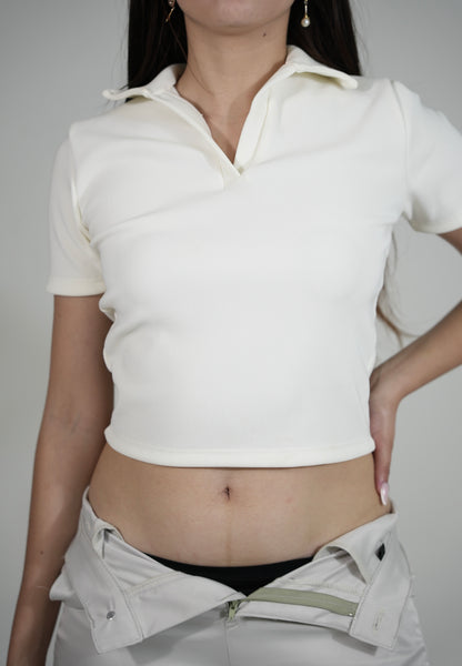 Blusa corta RIB GRUESO Elegance Sport Style cuello de polo