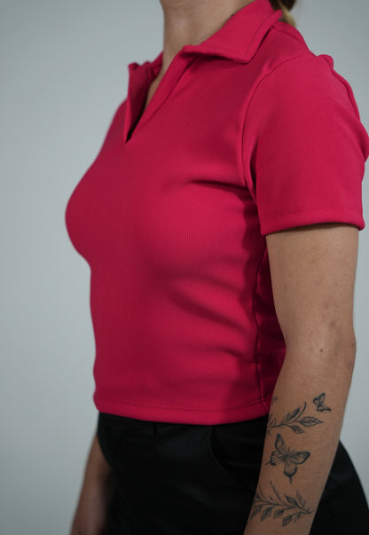 Blusa corta RIB GRUESO Elegance Sport Style cuello de polo