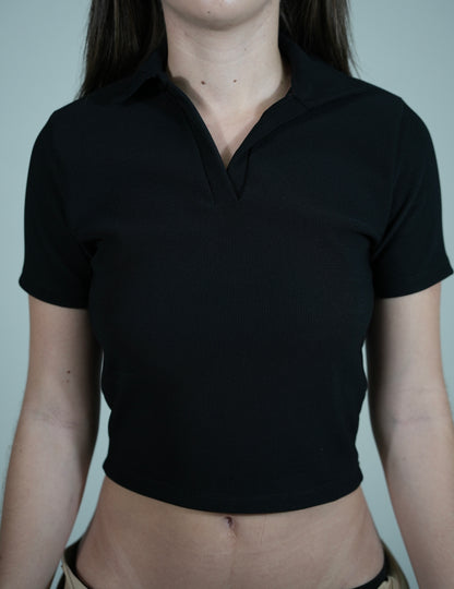 Blusa corta RIB GRUESO Elegance Sport Style cuello de polo