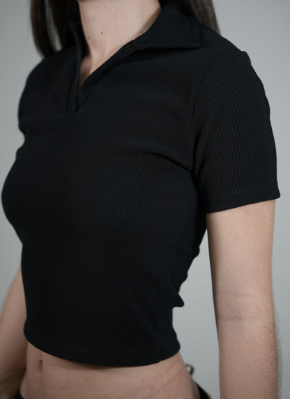 Blusa corta RIB GRUESO Elegance Sport Style cuello de polo